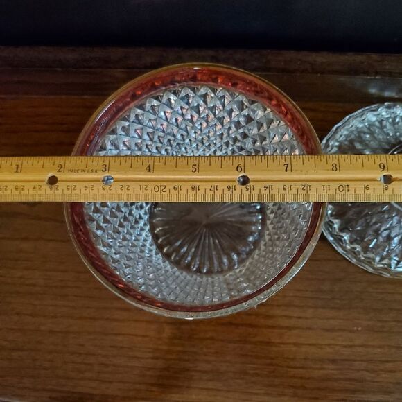 Vintage Diamond Point Clear with Ruby Rim Band Ice Bucket Indiana Glass - Picture 6 of 7